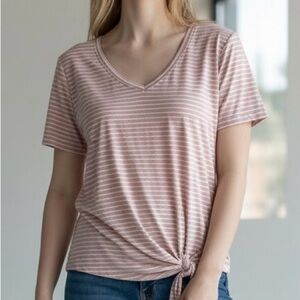 Striped V-Neck Knot Front Top